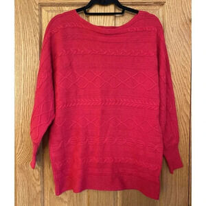 Women's Liz Claiborne Red 3/4 Sleeve Boatneck Ribbed Sweater L